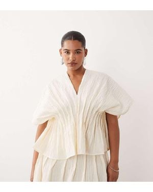 ARRANGE Curve Crinkle Texture Cinched Waist Top Co Ord - White