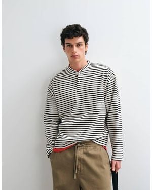 Jack & Jones Gestreepte Henley Top Met Lange Mouwen - Grijs