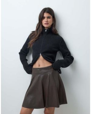 Noisy May High Waisted Pleated Faux Leather Mini Skirt - Grey