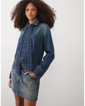 Mango 100% Cotton Denim Long Sleeve Mini Dress - Blue