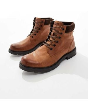 Jack & Jones Lace Up Leather Boot - Brown