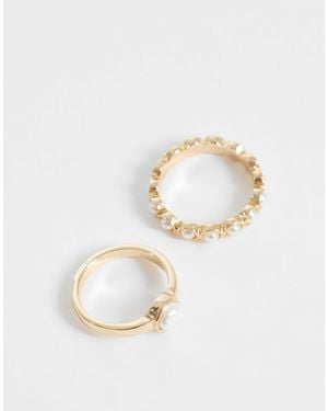 ASOS Pack Of Mini Rings With Mini Faux Pearl Detail - White