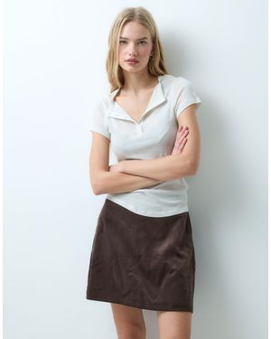 Vila Mini-jupe en velours côtelé taille haute chocolat - Gris