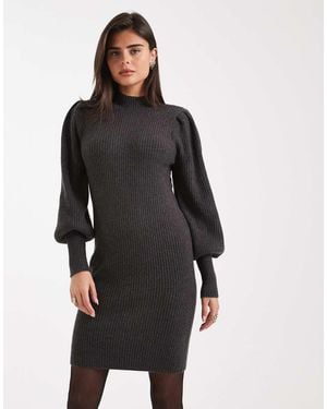 ONLY High Neck Puff Sleeve Mini Jumper Dress - Black