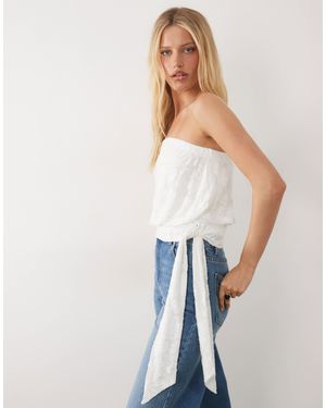 Miss Selfridge Burnout Bandeau Top With Waist Tie - White