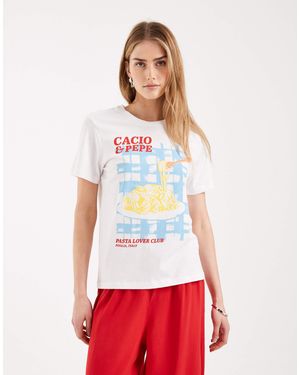 ONLY Regular Fit T-shirt With Pasta Print - Red
