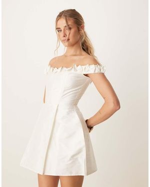 LACE & BEADS Mini Dress With Bow Detail - Natural