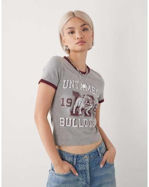 Noisy May Baby Tee With Collegiate Bulldog Print - Grey