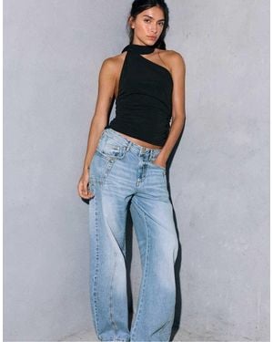 Pull&Bear Jeans Baggy Balloon Fit Con Dettaglio Cuciture Azzurri - Blu