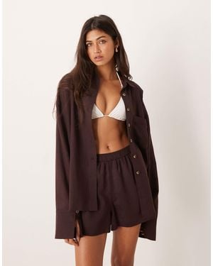 ASOS Ipanema Sheer Beach Shirt With Linen - Brown