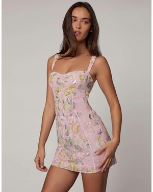 Oh Polly Sweetheart Neckline Embellished Detail Mini Dress - Pink