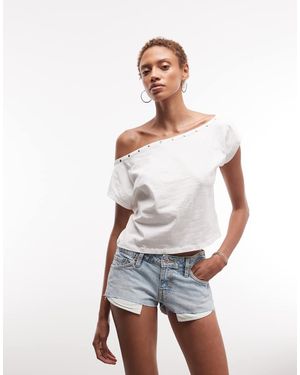 Weekday Denim Hotpant Short Met Lage Taille - Wit