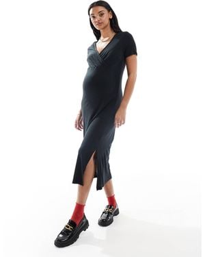 Mama.licious Mamalicious Maternity Short Sleeved Ribbed Jersey Maxi Dress - Blue