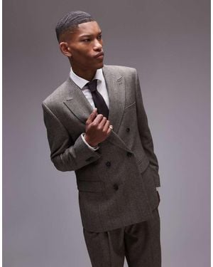 TOPMAN Premiumn Relaxed Wool Mix Striped Herringbone Jacket - Grey