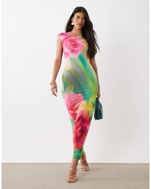 AFRM Mylo Printed Mesh Cap Sleeve Maxi Dress - Pink