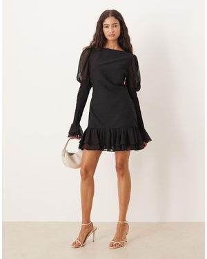 asos design high neck shirred waist mini dress in texture ASOS Design - High Neck Dropped Waist Mini Dress - Women - Cotton - 6 US