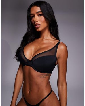 ASOS Fuller Bust Ella Microfibre Demi Pad Underwired Bra With Mesh Detail - Black
