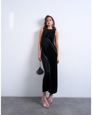 TOPSHOP High Neck Open Back Chuck On Velvet Maxi Dress - White