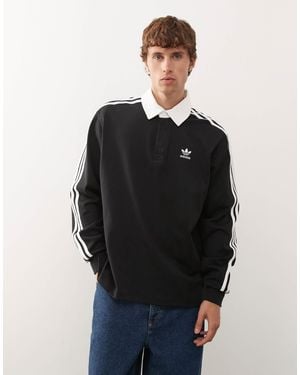 adidas Originals Adicolor 3 Stripe Long Sleeve Polo - Black