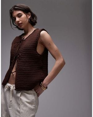 TOPSHOP Knitted Tie Front Waistcoat - Grey