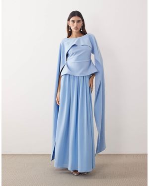 ARRANGE Drape Shoulder Layered Pleated Maxi Dress - Blue