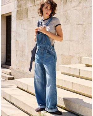 Pull&Bear Long Denim Dungarees - Blue
