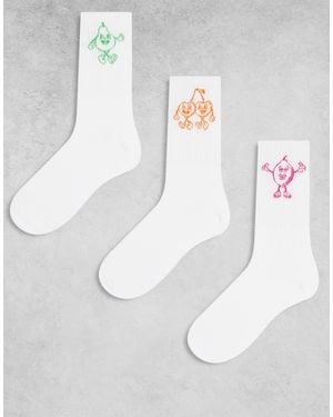 Jack & Jones 3 Pack Fruit Print Socks - White