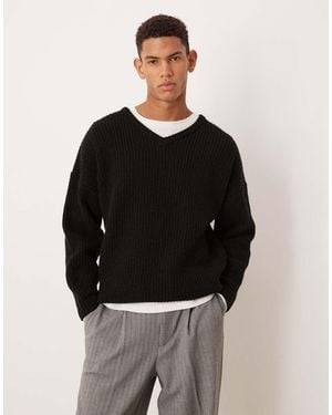 ASOS Jersey Extragrande Con Cuello De Pico De Canalé De - Negro