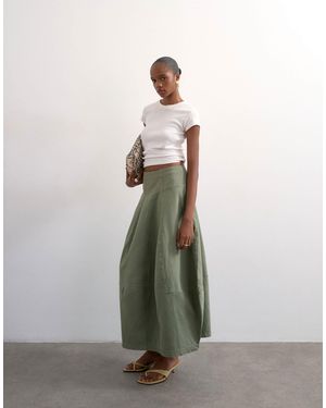 TOPSHOP Denim Seamed Barrel Maxi Skirt - Green