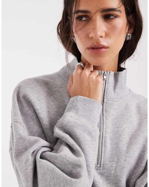 ASOS Sudadera Brushback Con Media Cremallera, Corte Boxy Y Cuello Alzado - Gris