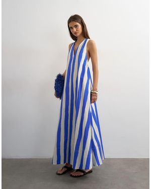 TOPSHOP Halter Deep Hem Maxi Trapeze Dress - Blue