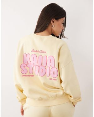 Kaiia Cotton Rich Printed Logo Back Graphic Oversized Sweatshirt - Pink