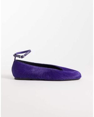 ASOS Lilibelle Premium Hair On Real Leather Ballets - Blue