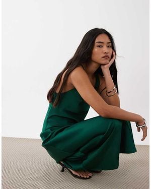 Mango Vestido Midi Con Cuello Ancho De Satén De - Verde