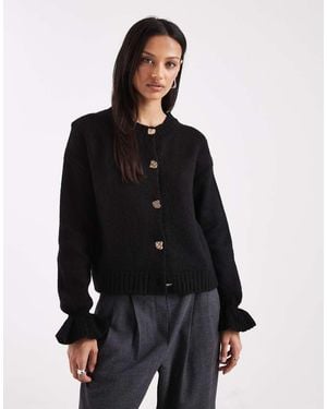 ASOS Knitted Cardigan With Gold Buttons - Black