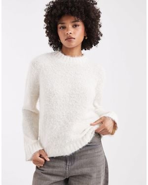 Threadbare Crew Neck Fluffy Soft Touch Sweater - White