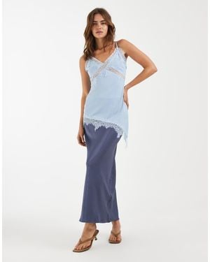 4th & Reckless Satin Column Midaxi Skirt - Blue