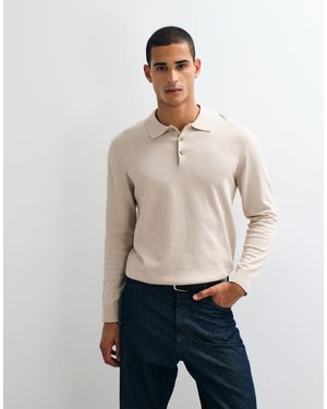 Jack & Jones Essential strick-poloshirt mit knopfleiste - Natur