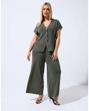 Yours Clothing Knitted Wide Leg Trousers - Green