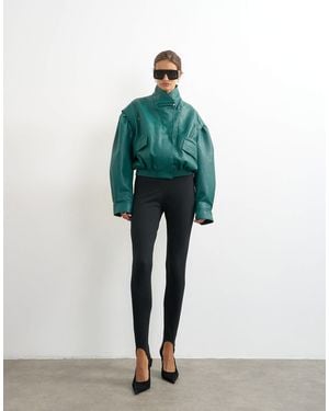 TOPSHOP Faux Leather Cropped Bomber Jacket With Zips - Green