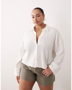 ASOS Asos Design Curve Cropped Textured Cotton Shirt - White
