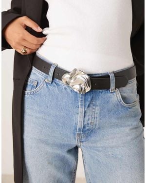 ASOS Waist And Hip Belt With Hammered Buckle - Blue