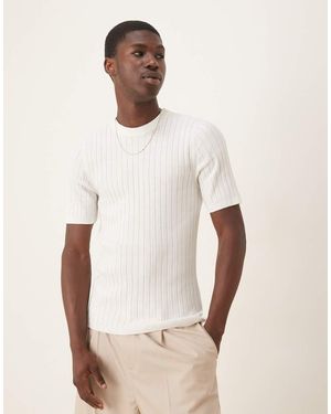 ASOS Camiseta Blanca Ajustada De Punto Acanalado Ligero De - Neutro