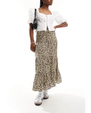 Stradivarius – str – boho-midirock mit leopardenprint - Weiß