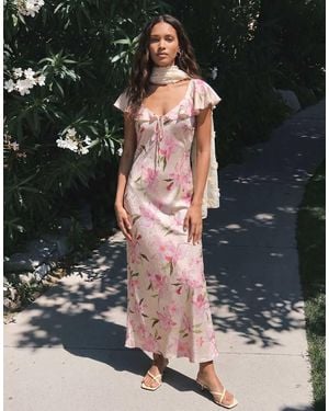 Vero Moda Flutter Sleeve Satin Maxi Dress - Pink