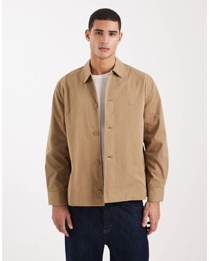 Parlez Button Through Logo Short Trench Jacket - Natural