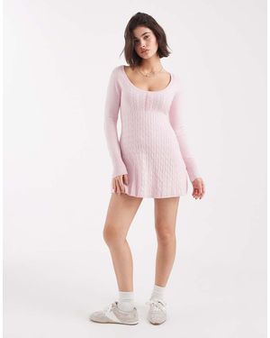 Hollister Babydoll Mini-Jurk Van Sweaterstof Met Knoopsluiting - Roze