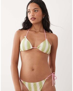 Brave Soul Top Bikini A Triangolo E Rosa A Righe Con Fiocco - Verde