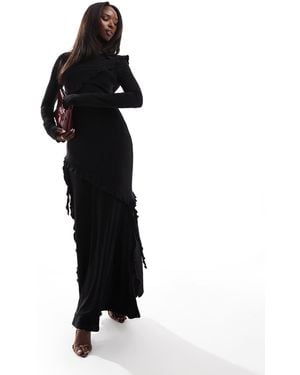 DASKA Ruffle Maxi Dress - Black