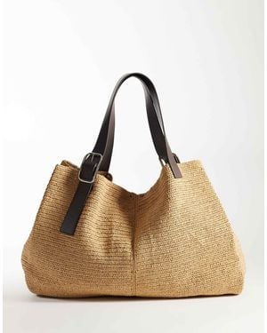 Mango Tote-bag aus webstoff mit schnallendetail - Natur